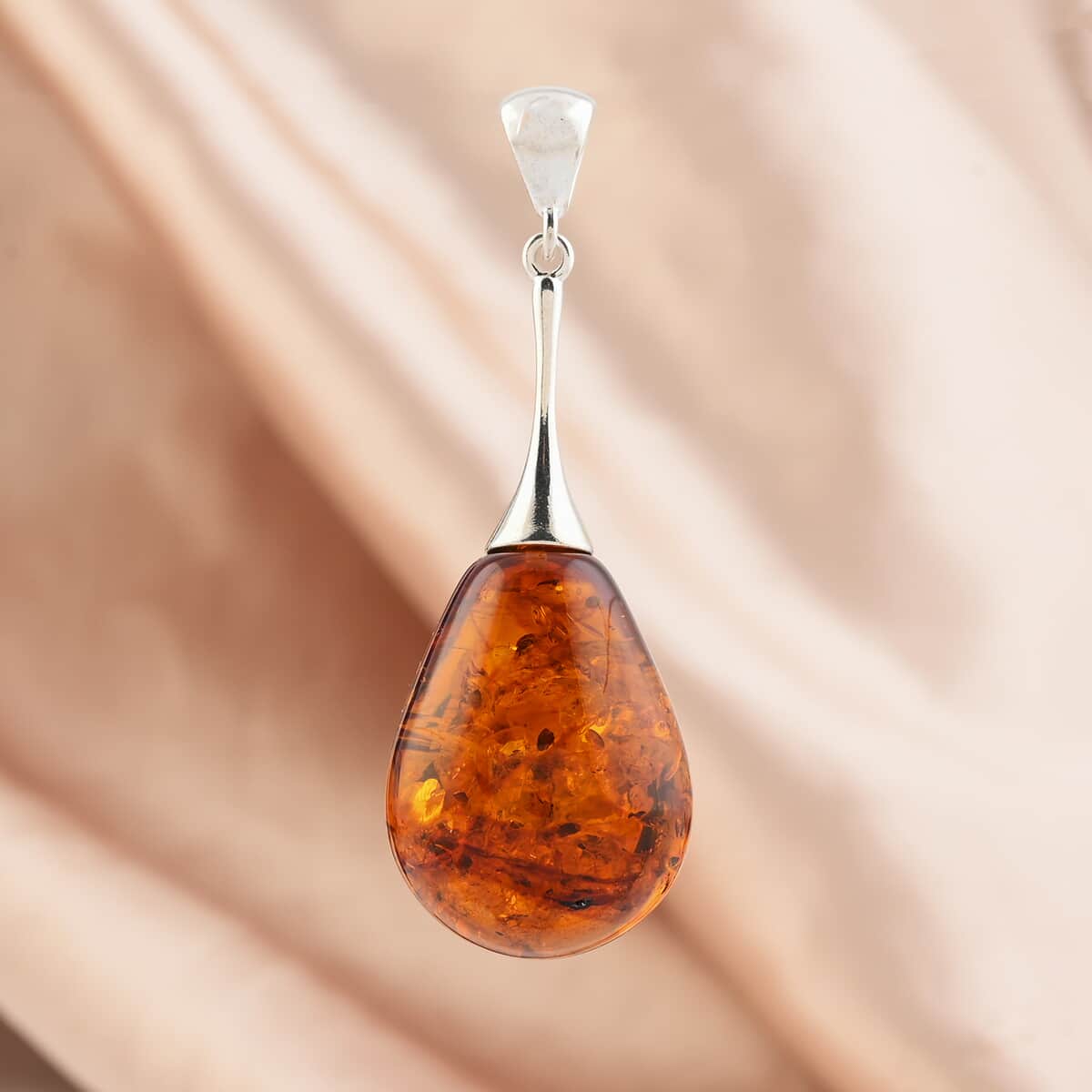 Baltic Amber Drop Shape Designer Pendant in Sterling Silver image number 1