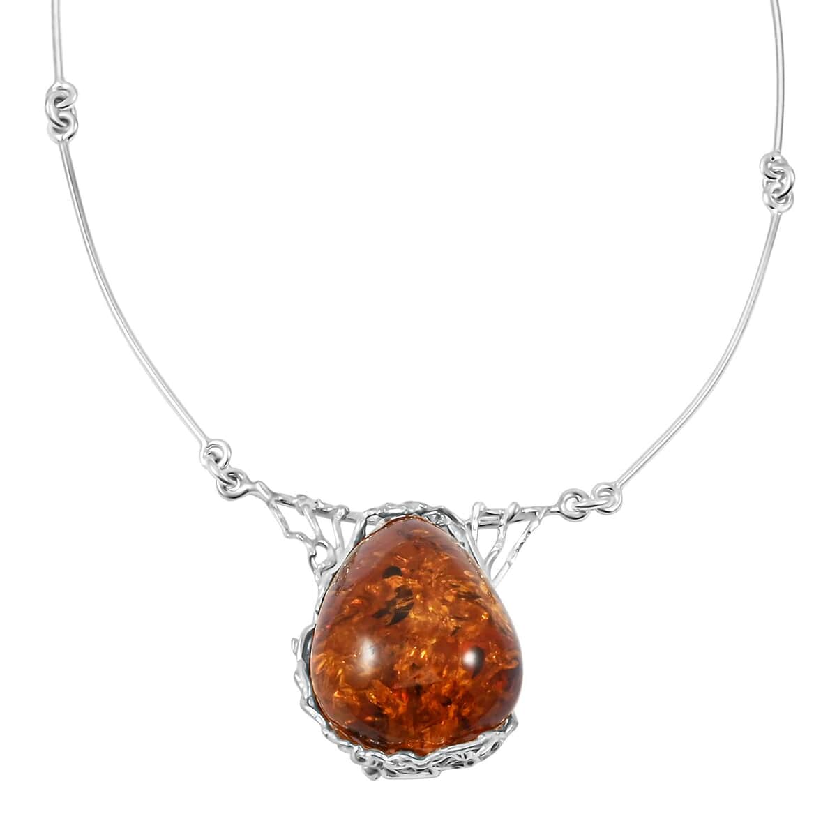 Baltic Amber Fancy Necklace in Sterling Silver 18 Inches image number 0