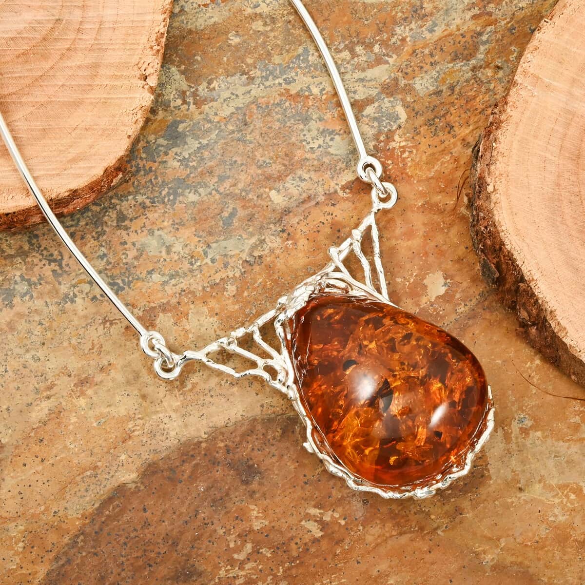 Baltic Amber Fancy Necklace in Sterling Silver 18 Inches image number 1