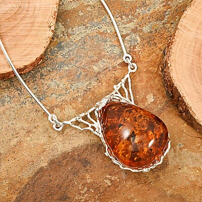 Baltic Amber Fancy Necklace in Sterling Silver 18 Inches