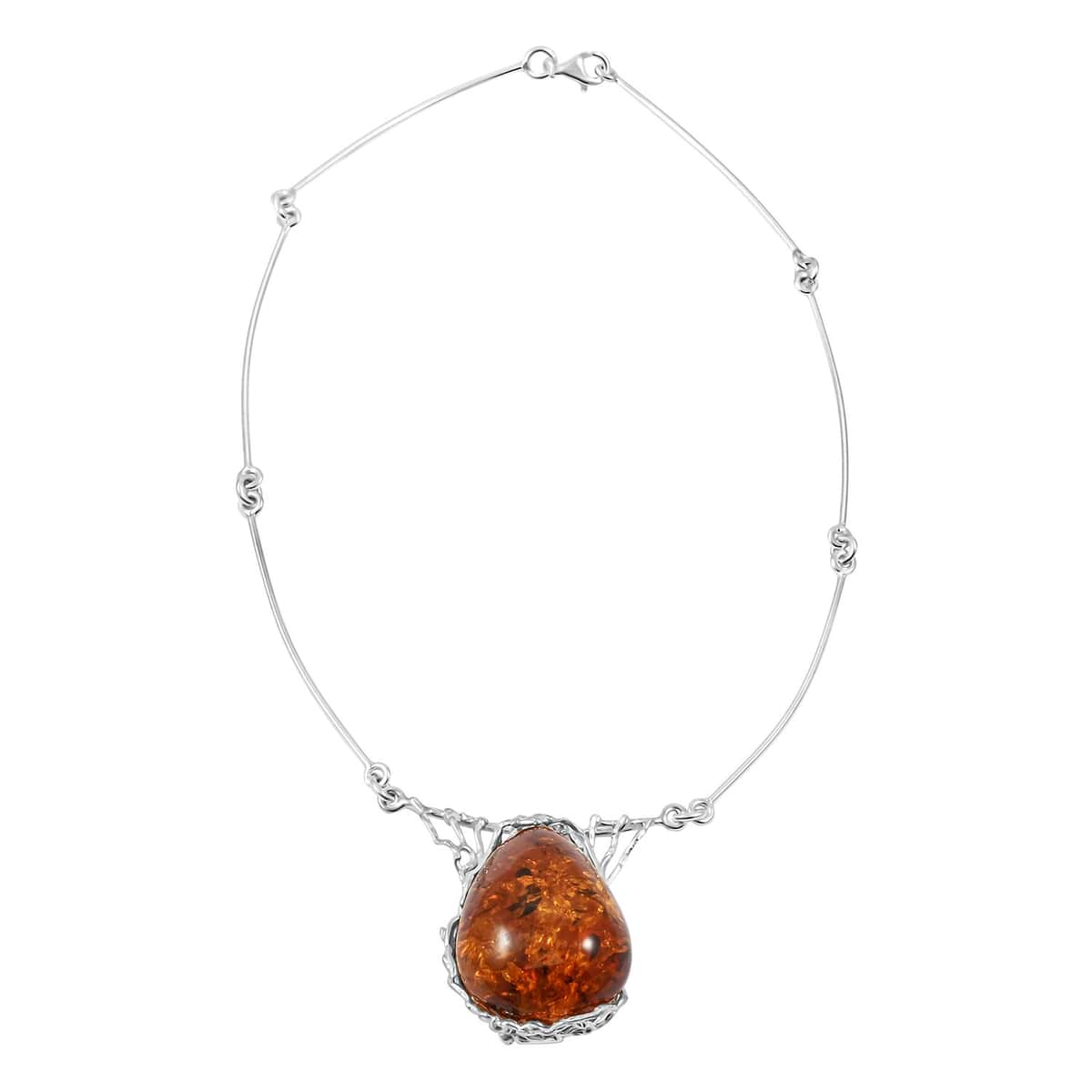 Baltic Amber Fancy Necklace in Sterling Silver 18 Inches image number 2