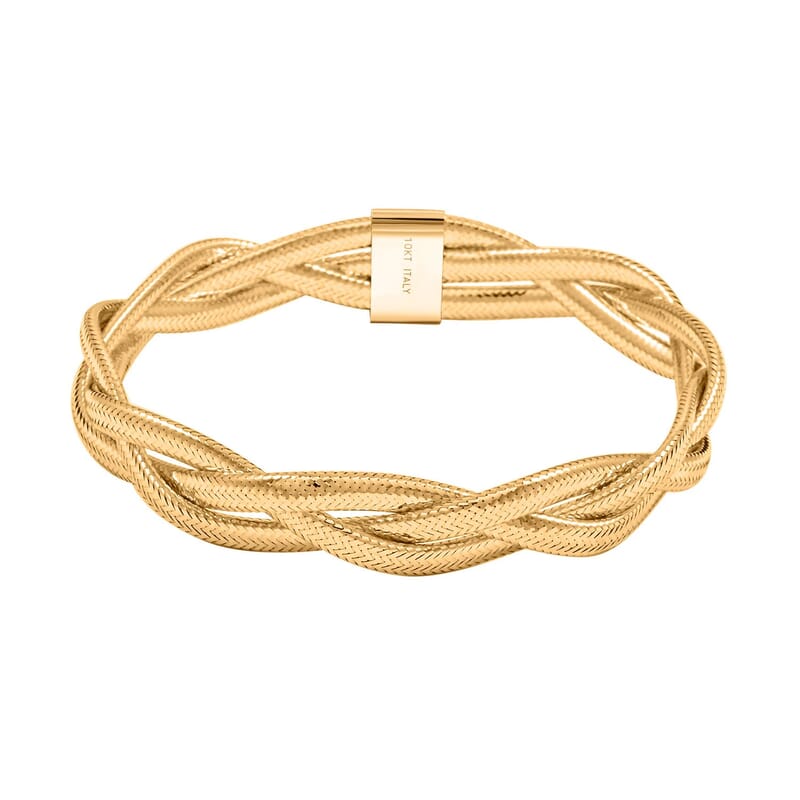 Italian 8.0mm Braided Mesh Bangle Bracelet in 10K Yellow Gold (7.25 In) 2.80 Grams