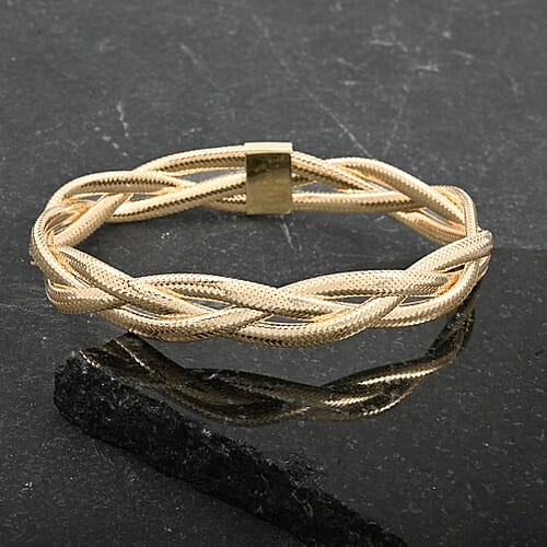 Italian 8.0mm Braided Mesh Bangle Bracelet in 10K Yellow Gold (7.25 In) 2.80 Grams