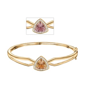Certified & Appraised Luxoro AAA Turkizite and G-H I2 Diamond 3.10 ctw Bangle Bracelet in 10K Yellow Gold (7.00 In) 11 Grams