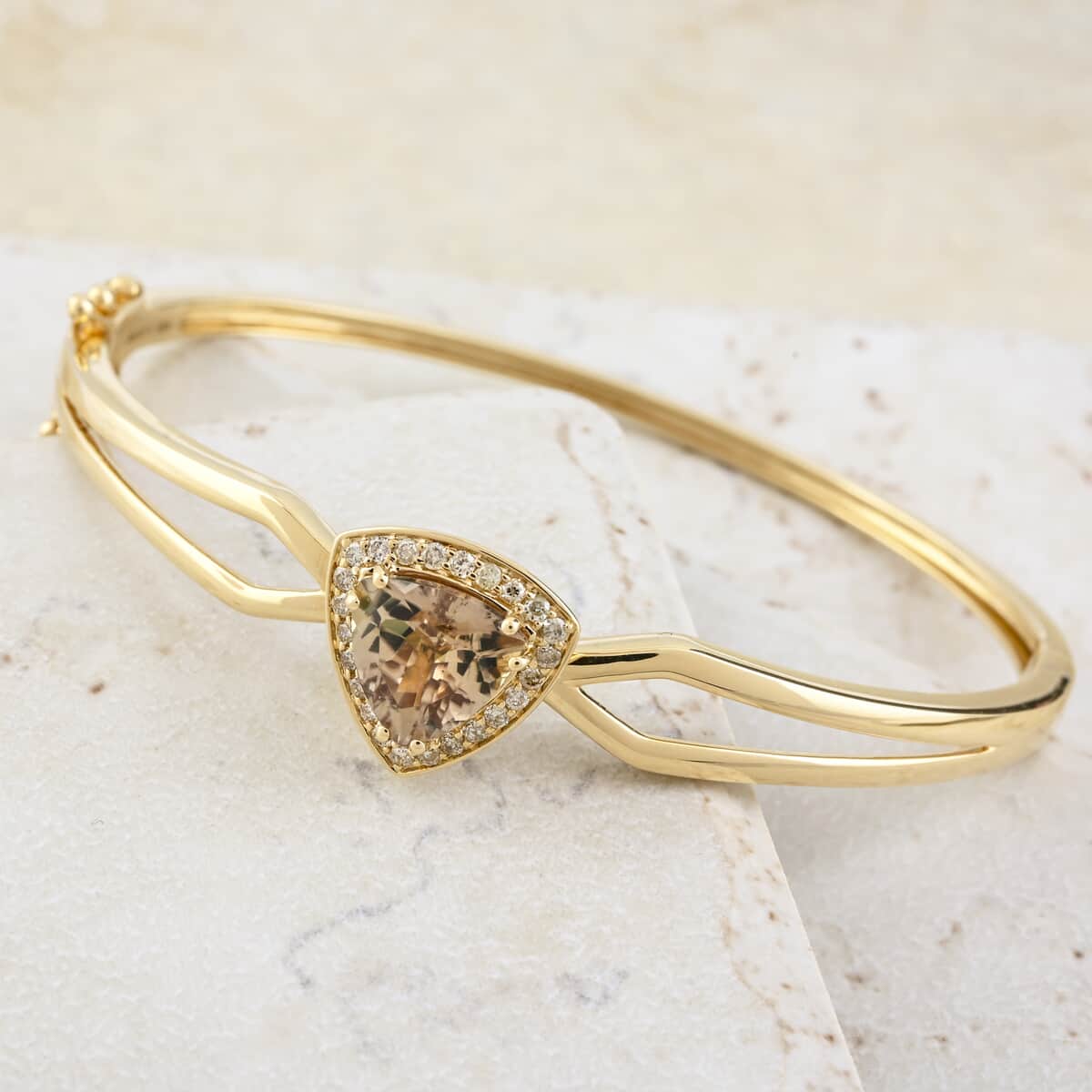 Certified & Appraised Luxoro AAA Turkizite and G-H I2 Diamond 3.10 ctw Bangle Bracelet in 10K Yellow Gold (7.00 In) 11 Grams image number 1