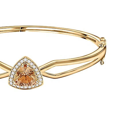 Certified & Appraised Luxoro AAA Turkizite and G-H I2 Diamond 3.10 ctw Bangle Bracelet in 10K Yellow Gold (7.00 In) 11 Grams