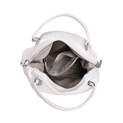 White Faux Leather Crossbody Bag with Rhinestone and Shoulder Strap