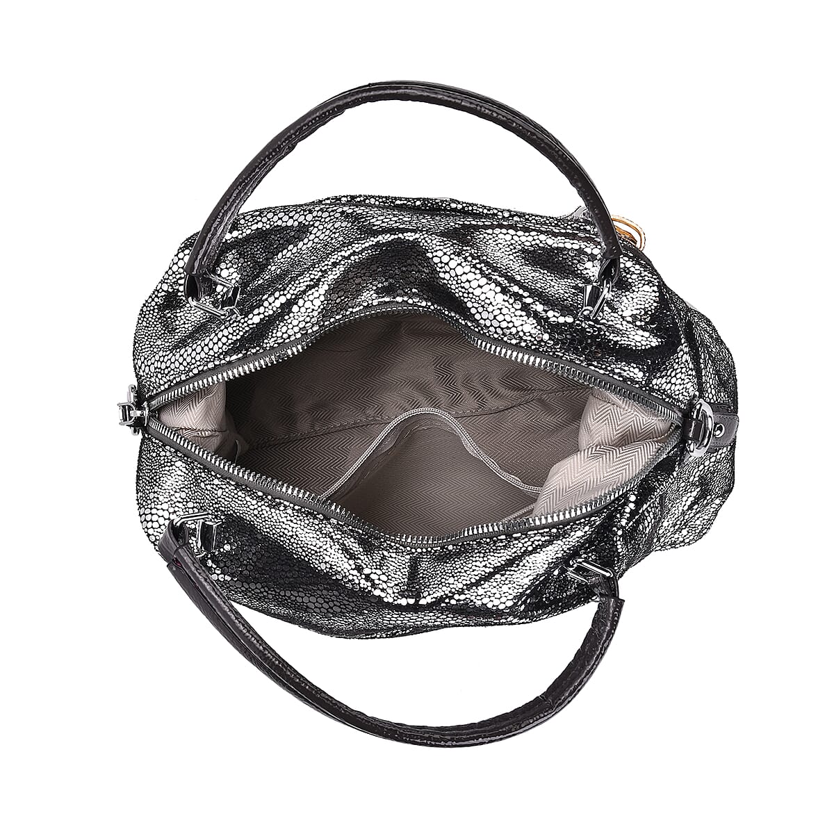 Silver Faux Leather Crossbody Bag with Rhinestone and Shoulder Strap image number 4