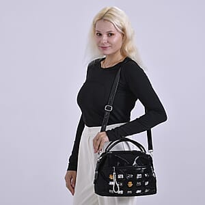 Black Faux Leather Crossbody Bag (11.8x4.92x8.66) with Rhinestone and Shoulder Strap