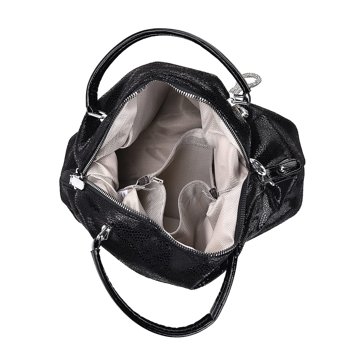 Black Faux Leather Crossbody Bag (11.8x4.92x8.66) with Rhinestone and Shoulder Strap image number 4