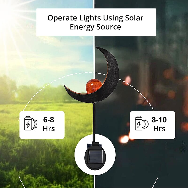 Crescent Moon Shaped Solar Garden Fire Effect Stake LED