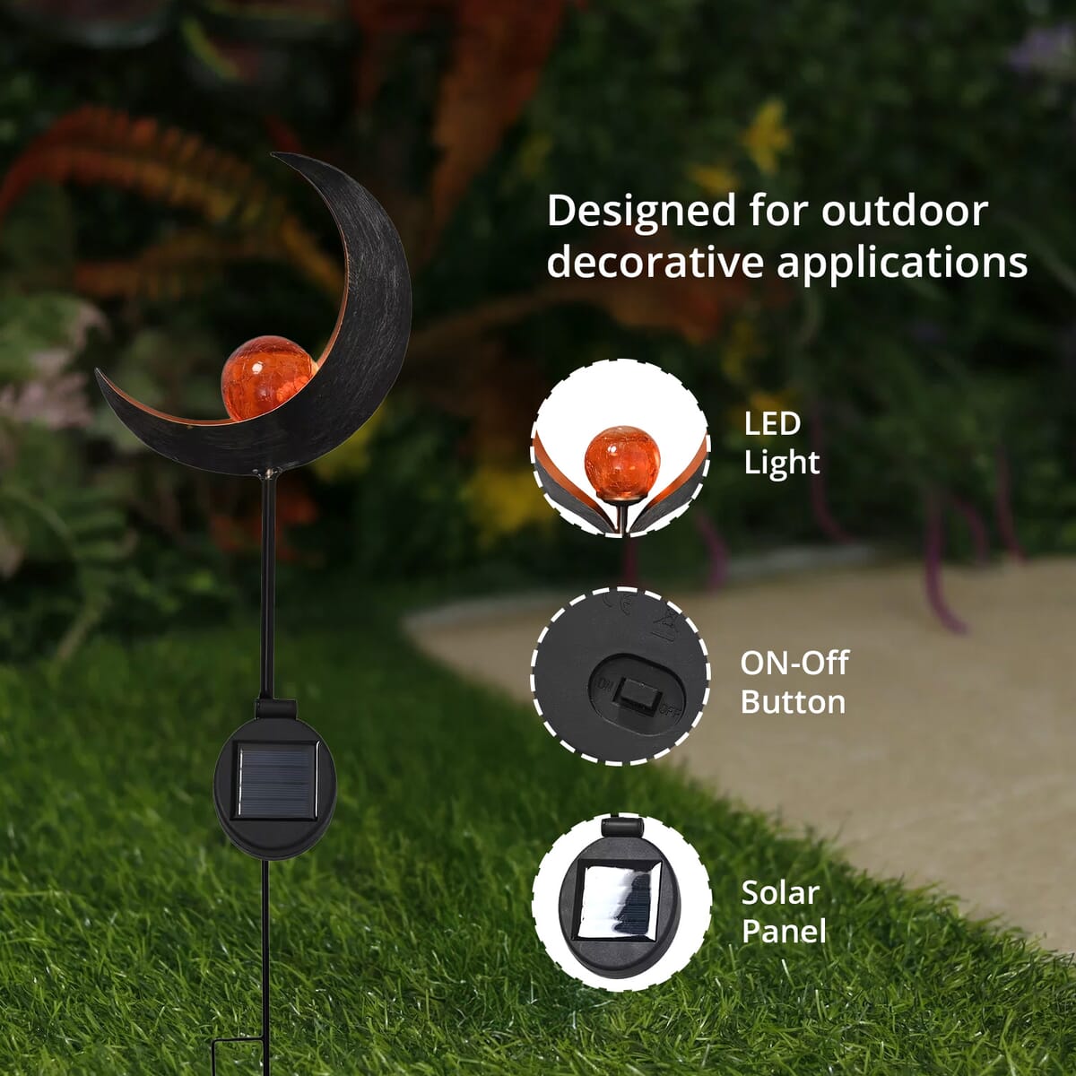 Ankur's Treasure Chest Crescent Moon Shaped Solar Garden Fire Effect Stake LED image number 2