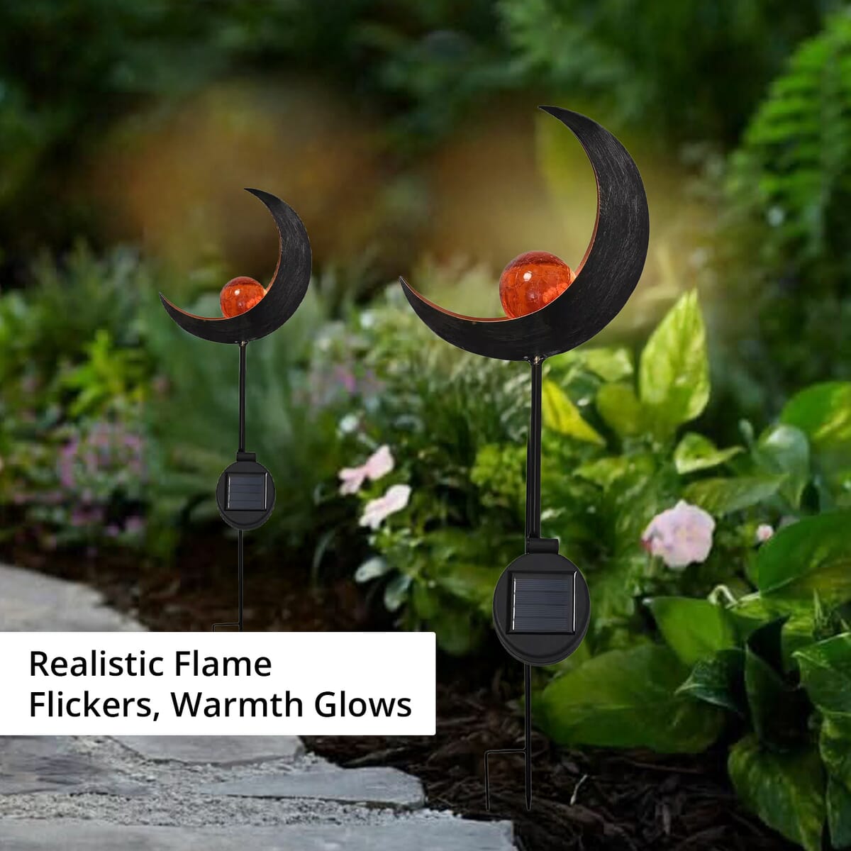 Ankur's Treasure Chest Crescent Moon Shaped Solar Garden Fire Effect Stake LED image number 5