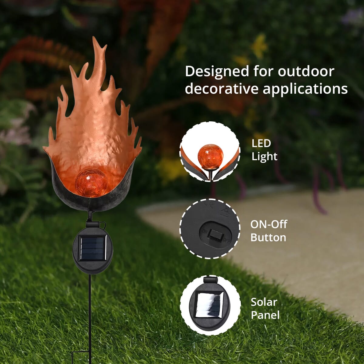 Flame Shaped Solar Garden Fire Effect Stake LED Light  image number 2