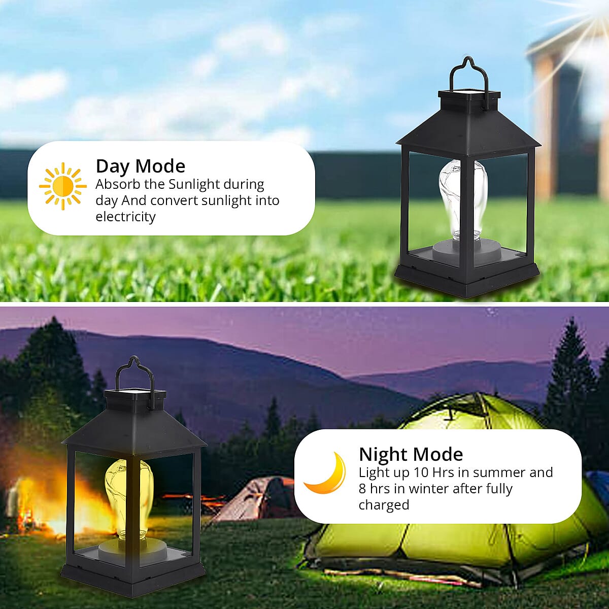 Black LED String Lights Solar Lantern (4.1x4.1x7.3) image number 3