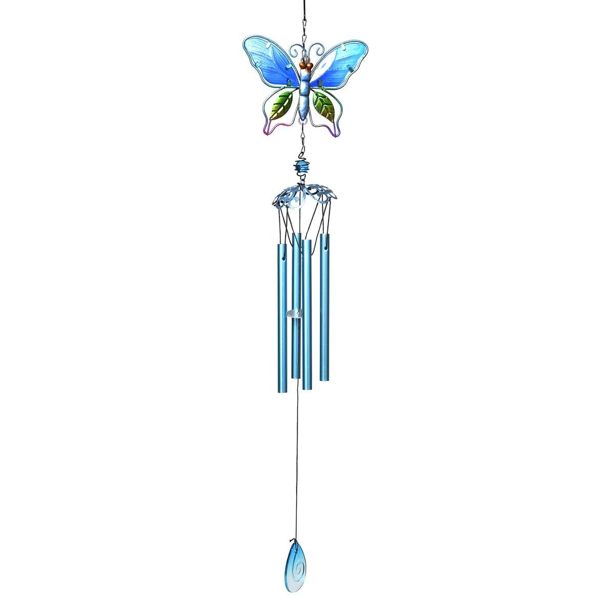 Blue with Multi Color Iron and Glass Wind Chime - Butterfly image number 0