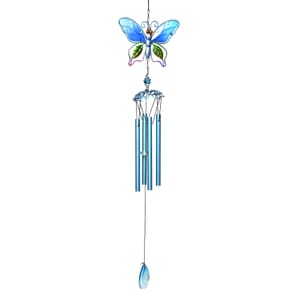 Blue with Multi Color Iron and Glass Wind Chime - Butterfly