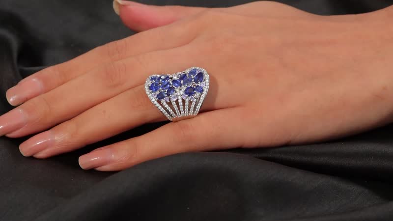 GP Celestial Dream Collection Kyanite and Multi Gemstone 7.00 ctw Starry Night Ring in Rhodium Over Sterling Silver (Size 10.0)
