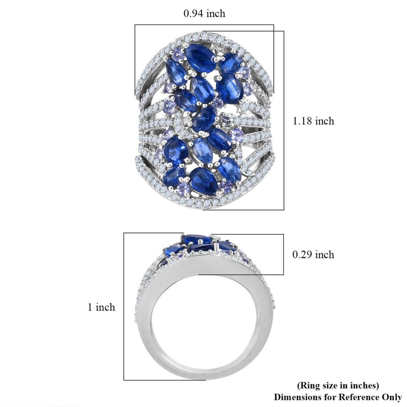 GP Celestial Dream Collection Kyanite and Multi Gemstone 7.00 ctw Starry Night Ring in Rhodium Over Sterling Silver (Size 10.0)