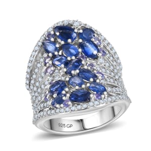 GP Celestial Dream Collection Kyanite and Multi Gemstone 7.00 ctw Starry Night Ring in Rhodium Over Sterling Silver (Size 6.0)