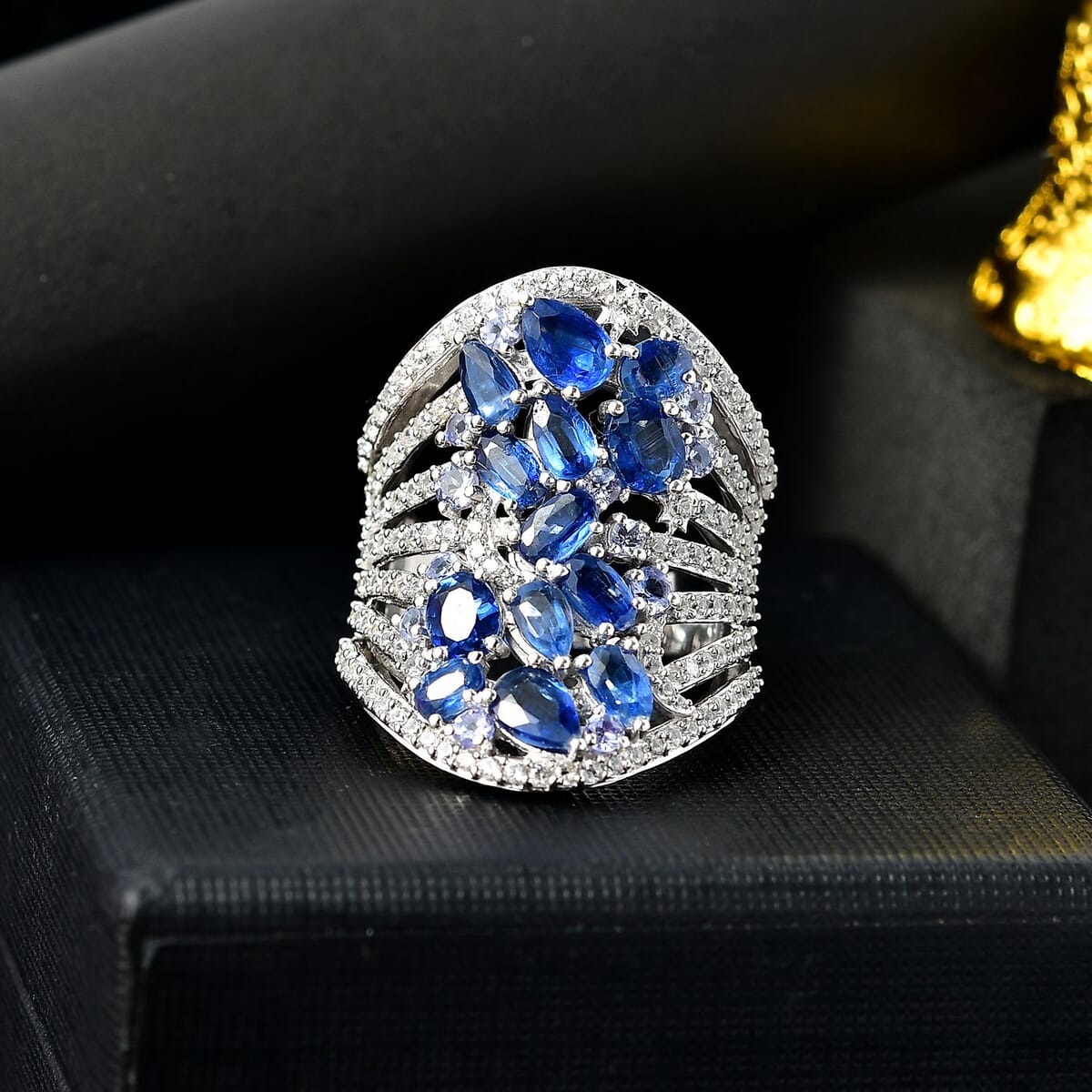 GP Celestial Dream Collection Kyanite and Multi Gemstone 7.00 ctw Starry Night Ring in Rhodium Over Sterling Silver (Size 8.0) image number 1