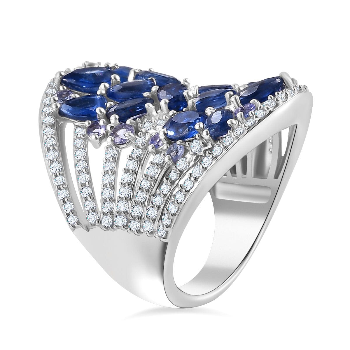 GP Celestial Dream Collection Kyanite and Multi Gemstone 7.00 ctw Starry Night Ring in Rhodium Over Sterling Silver (Size 8.0) image number 3