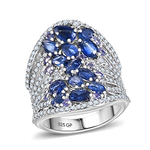 GP Celestial Dream Collection Kyanite and Multi Gemstone 7.00 ctw Starry Night Ring in Rhodium Over Sterling Silver (Size 9.0)