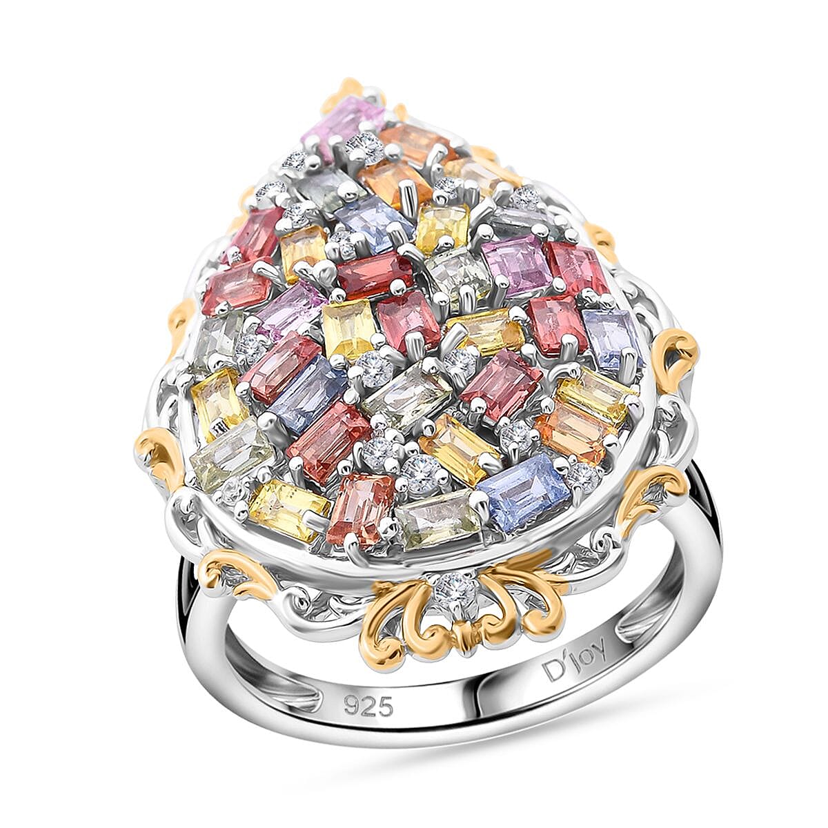 Multi Sapphire and White Zircon 4.00 ctw Prism Blossom Ring in 18K Vermeil YG and Rhodium Over Sterling Silver (Size 10.0) image number 0