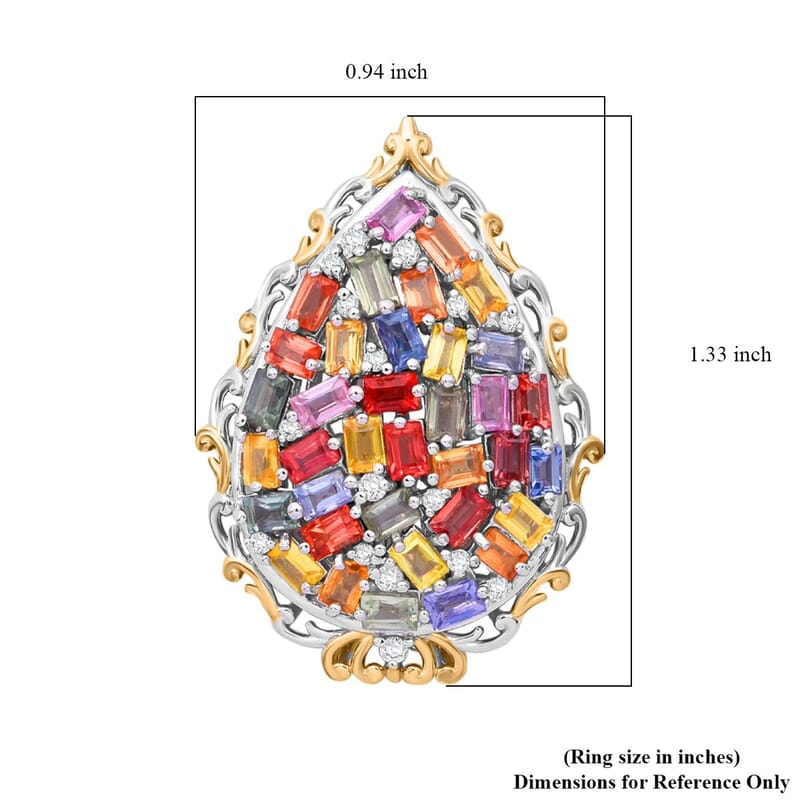 Multi Sapphire and White Zircon 4.00 ctw Prism Blossom Ring in 18K Vermeil YG and Rhodium Over Sterling Silver (Size 10.0)