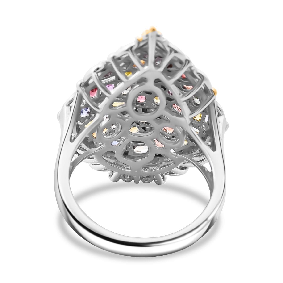 Multi Sapphire and White Zircon 4.00 ctw Prism Blossom Ring in 18K Vermeil YG and Rhodium Over Sterling Silver (Size 7.0) image number 3