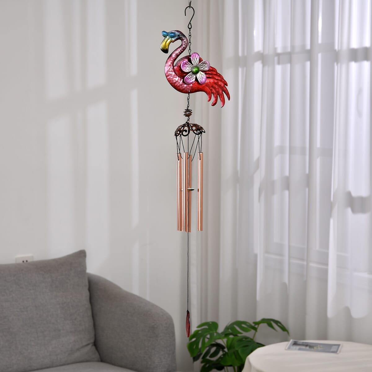 Red with Multi Color Iron and Glass Wind Chime - Flamingo image number 1