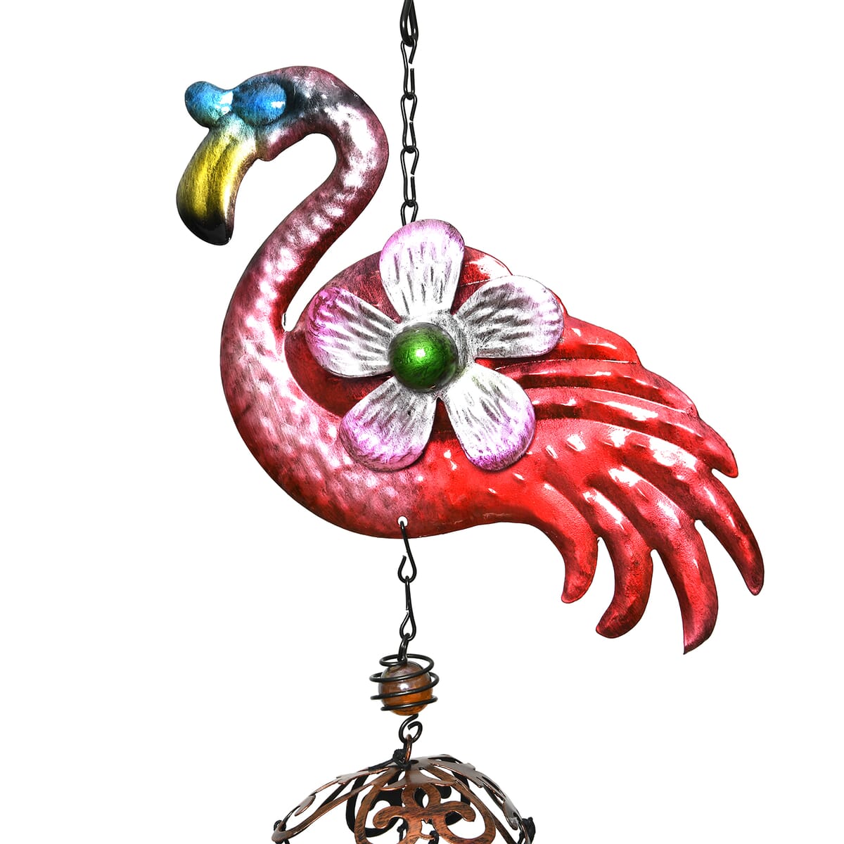Red with Multi Color Iron and Glass Wind Chime - Flamingo image number 2