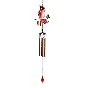 Red with Multi Color Iron and Glass Wind Chime - Bird