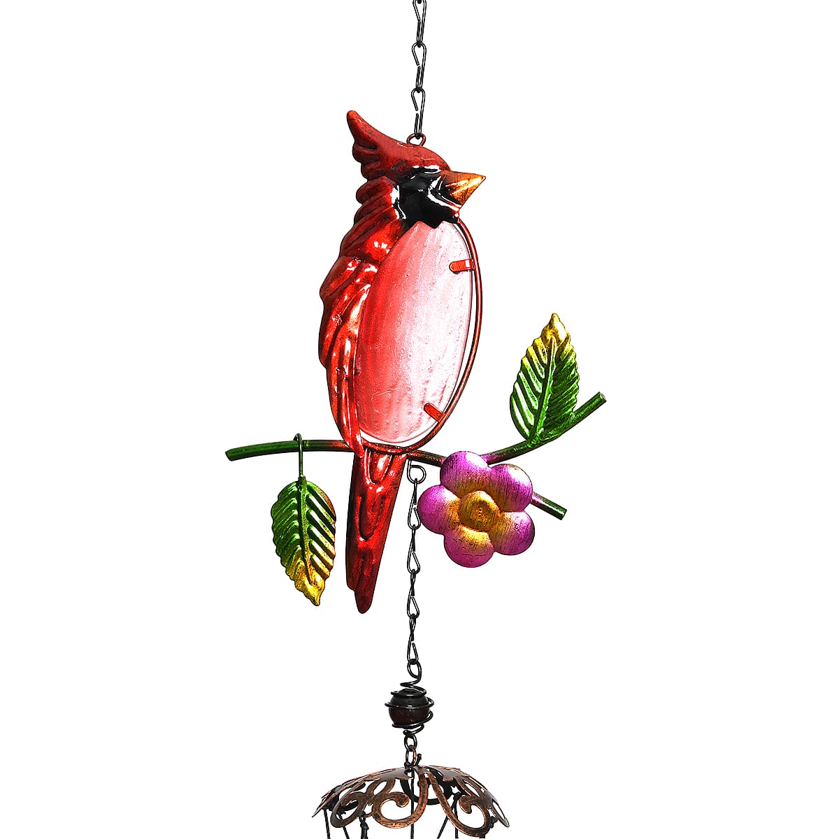 Red with Multi Color Iron and Glass Wind Chime - Bird image number 2