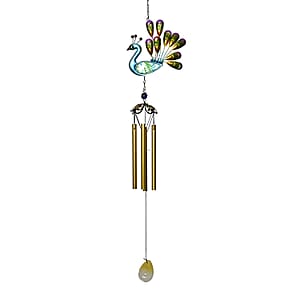 Blue and Yellow with Multi Color Iron and Glass Wind Chime - Peacock
