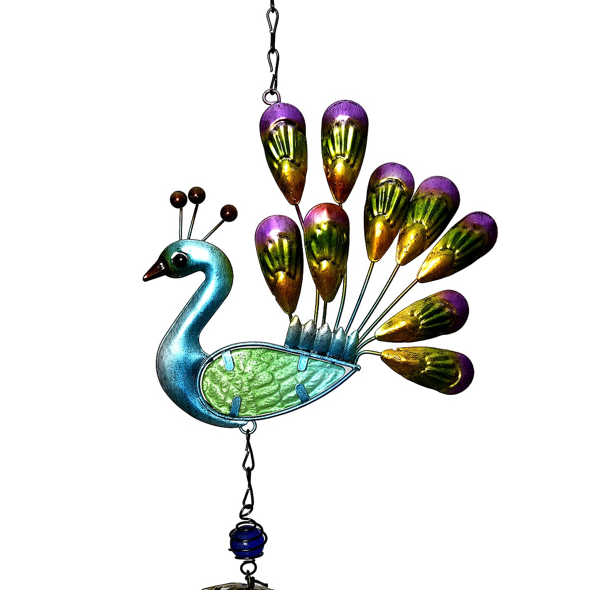 Blue and Yellow with Multi Color Iron and Glass Wind Chime - Peacock image number 2