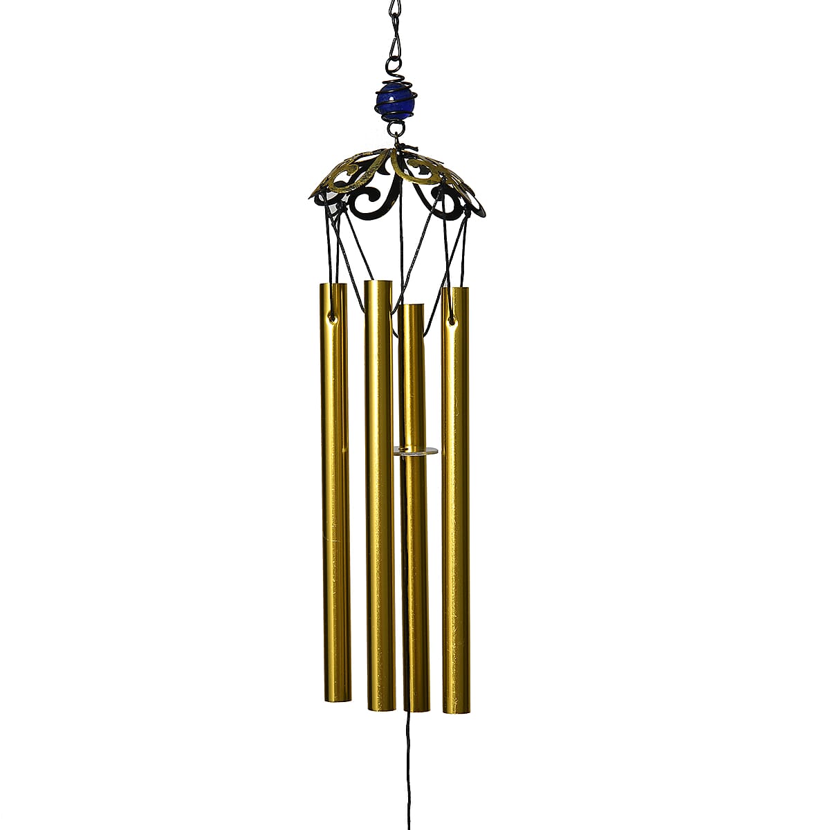 Blue and Yellow with Multi Color Iron and Glass Wind Chime - Peacock image number 3