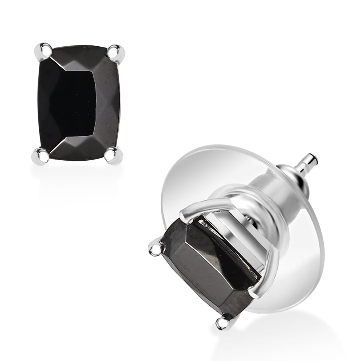 D'Joy Elite Shungite 1.00 ctw Solitaire Stud Earrings in Rhodium Over Sterling Silver image number 0