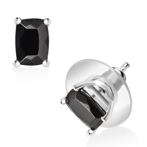 D'Joy Elite Shungite 1.00 ctw Solitaire Stud Earrings in Rhodium Over Sterling Silver
