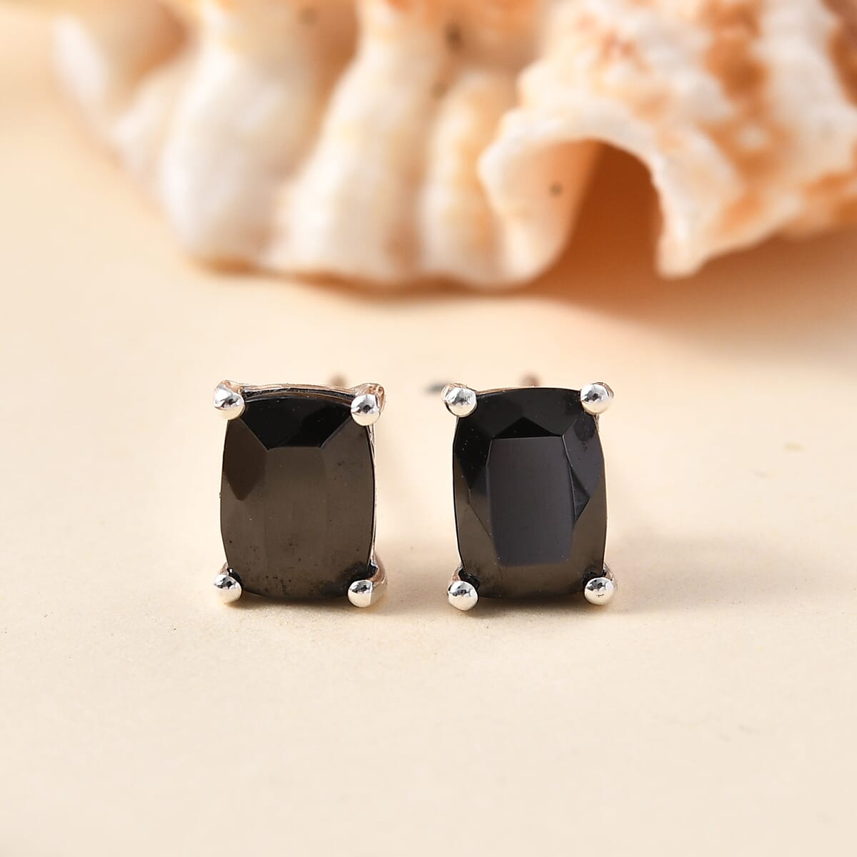 D'Joy Elite Shungite 1.00 ctw Solitaire Stud Earrings in Rhodium Over Sterling Silver image number 1