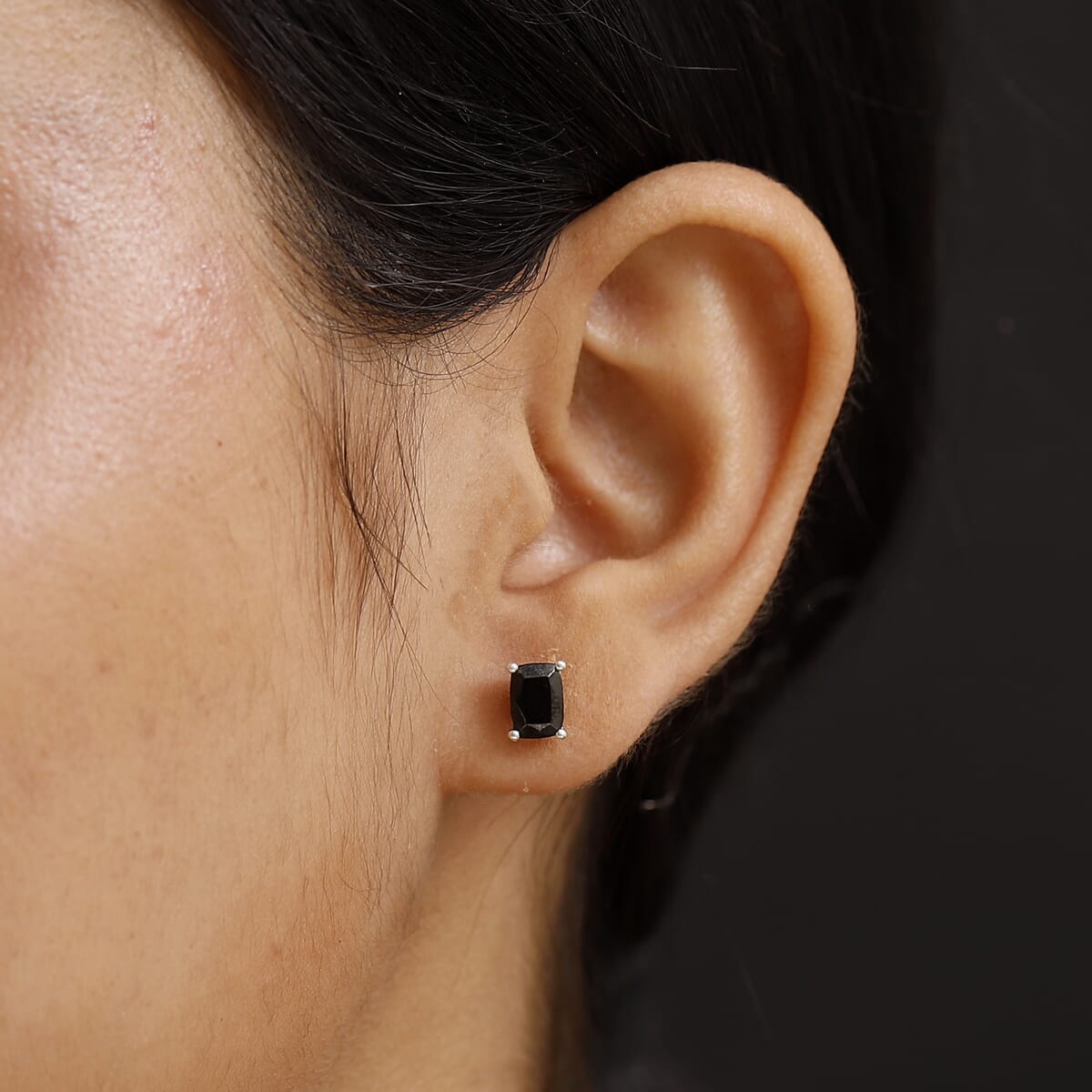 D'Joy Elite Shungite 1.00 ctw Solitaire Stud Earrings in Rhodium Over Sterling Silver image number 2