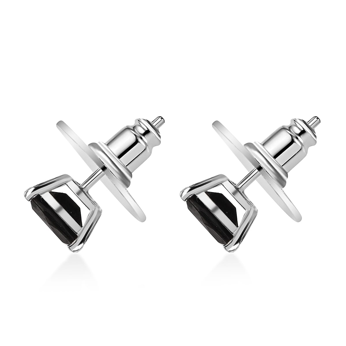 D'Joy Elite Shungite 1.00 ctw Solitaire Stud Earrings in Rhodium Over Sterling Silver image number 3
