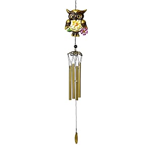 Yellow with Multi Color Iron and Glass Wind Chime - Owl