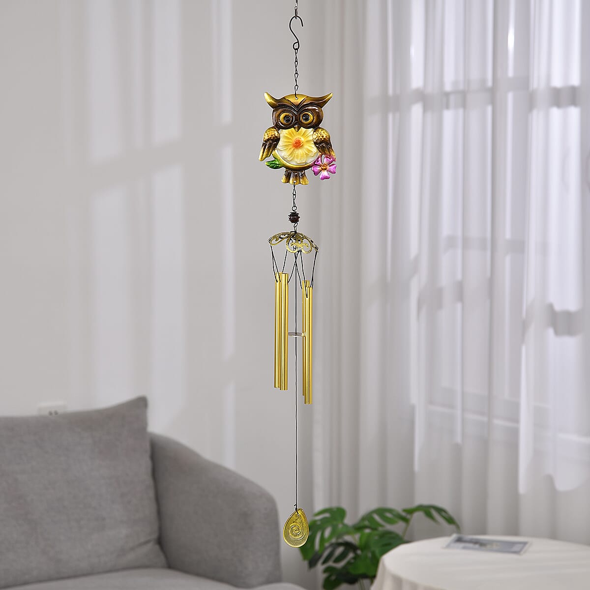 Yellow with Multi Color Iron and Glass Wind Chime - Owl image number 1