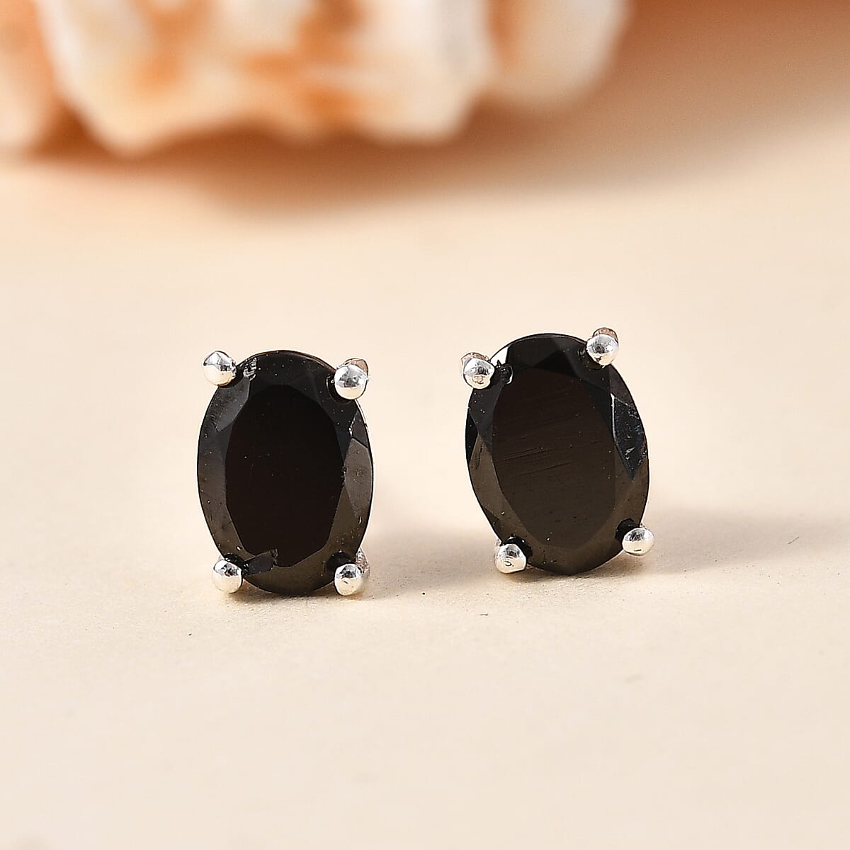 D'Joy Elite Shungite 0.90 ctw Solitaire Stud Earrings in Rhodium Over Sterling Silver image number 1