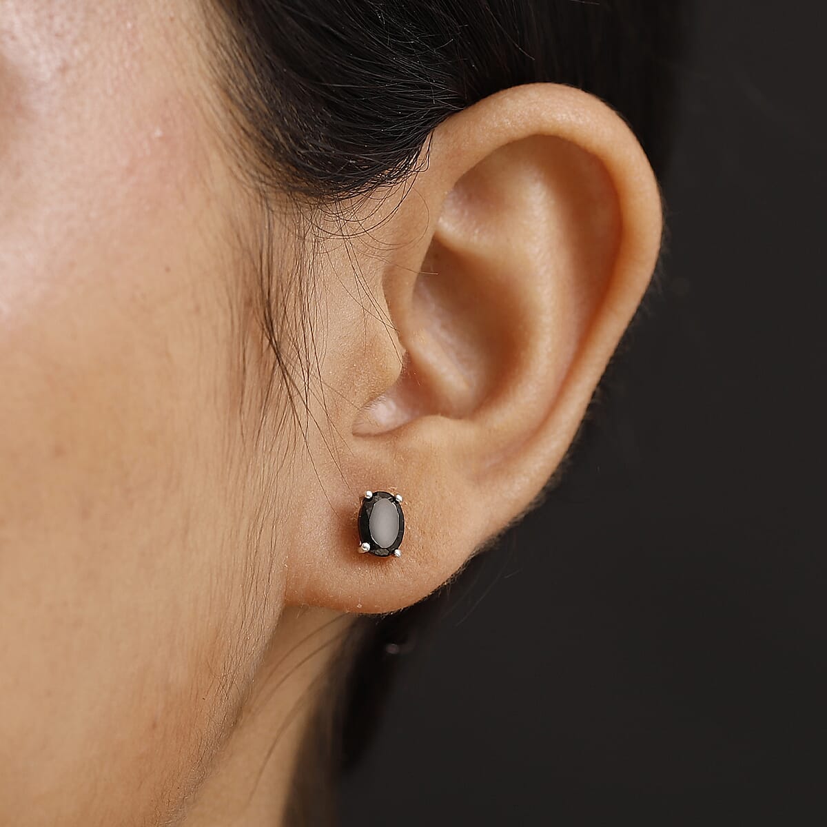 D'Joy Elite Shungite 0.90 ctw Solitaire Stud Earrings in Rhodium Over Sterling Silver image number 2