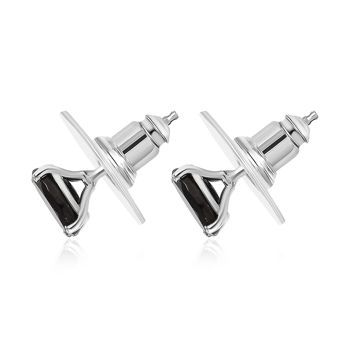D'Joy Elite Shungite 0.90 ctw Solitaire Stud Earrings in Rhodium Over Sterling Silver image number 3