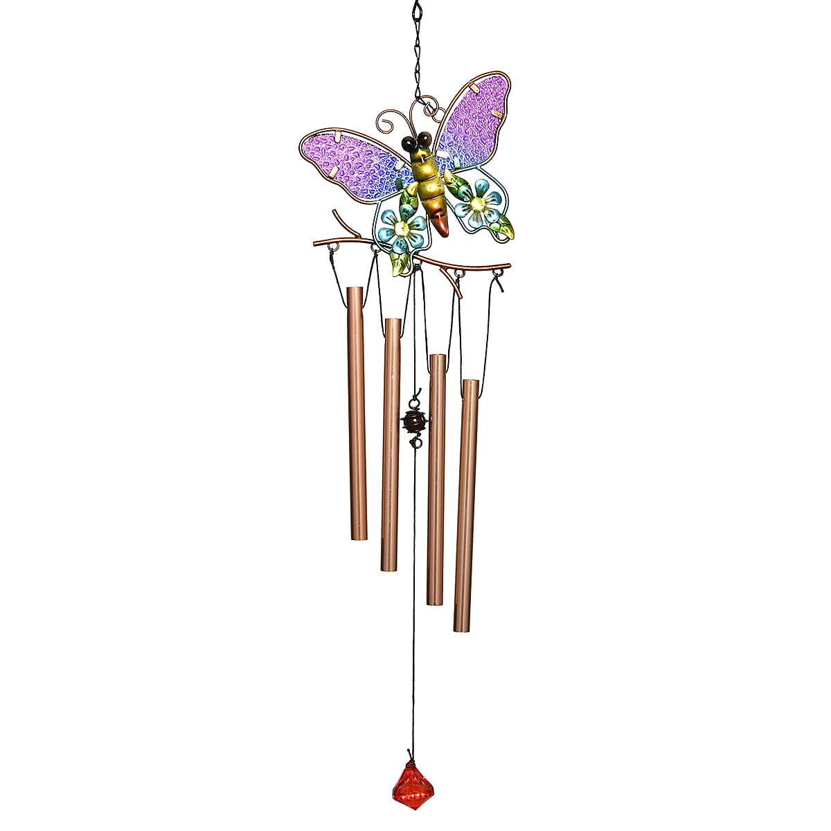Purple, Blue with Multi Color Iron and Glass Wind Chime - Butterfly image number 0