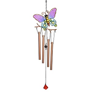 Purple, Blue with Multi Color Iron and Glass Wind Chime - Butterfly