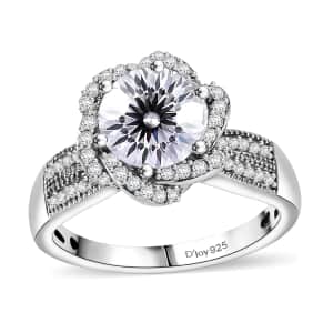 Crisantemo Cut Moissanite 2.60 ctw Floral Cascade Ring in Rhodium Over Sterling Silver (Size 10.0)